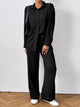 Women's Button Up Shirt and Pants Set in Black, casual office wear