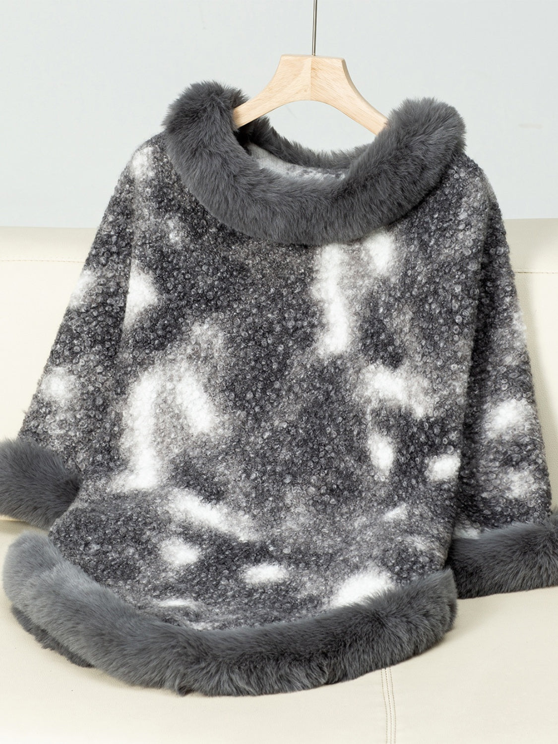 Furry Contrast Three-Quarter Poncho Trandify Deal