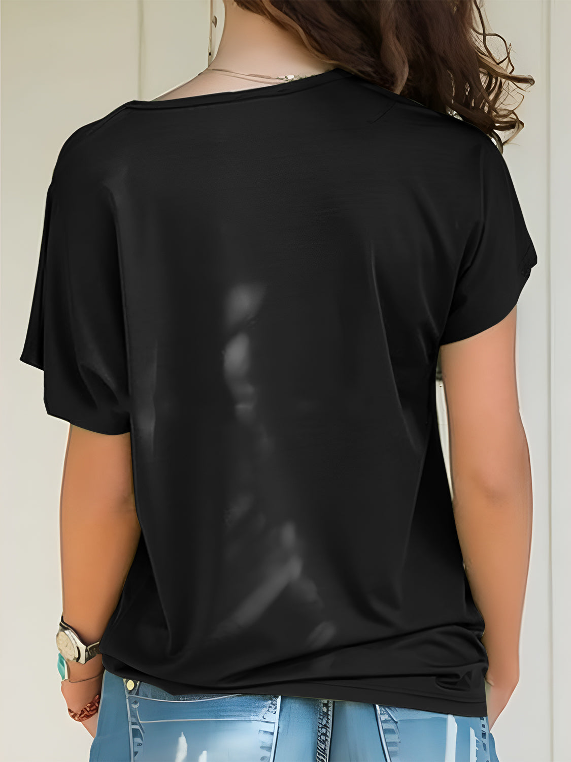 Asymmetrical Neck Short Sleeve T-Shirt Trandify Deal