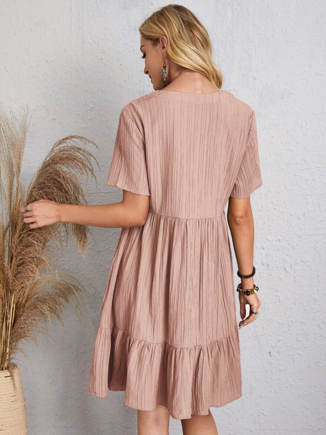 Full Size V-Neck Short Sleeve Dress Trandify deal