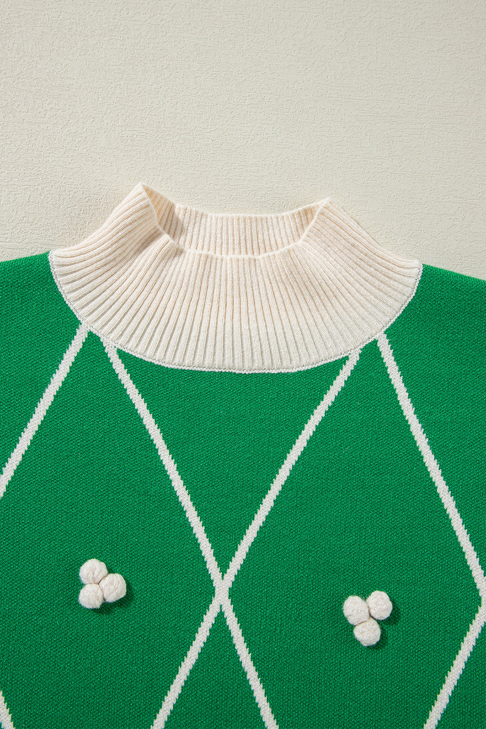 Diamond Pattern Contrast Trim Mock Neck Sweater Trandify Deal