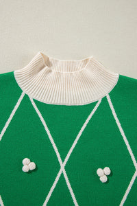Diamond Pattern Contrast Trim Mock Neck Sweater Trandify Deal