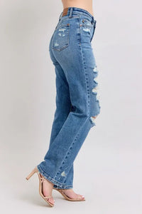 Judy Blue Destroyed Straight Leg Jeans high waist style