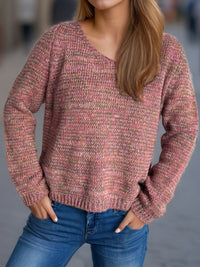 Heathered V-Neck Long Sleeve Sweater Trandify Deal