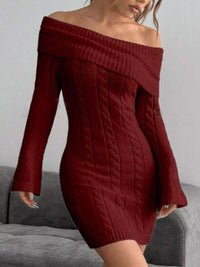 Off-Shoulder Cable Knit Sweater Dress