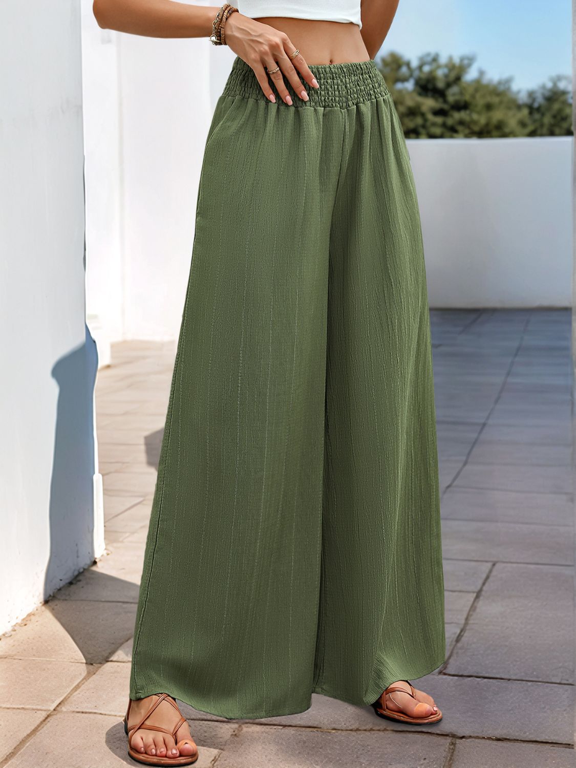 Perfee Smocked Wide Leg Pants Trandify Deal