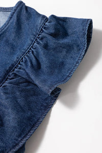 Women’s Blue Denim Romper with Ruffles & Zip Front – TrandifyDeal