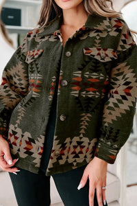 Pocketed Geometric Collared Neck Jacket Trandify Deal