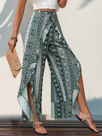 Slit Ruffled Geometric Wide Leg Pants Trandify deal