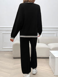 Devine Round Neck Dropped Shoulder Top and Pants Sweater Set Trandify Deal