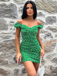 Printed V-Neck Short Sleeve Mini Dress Trandify deal