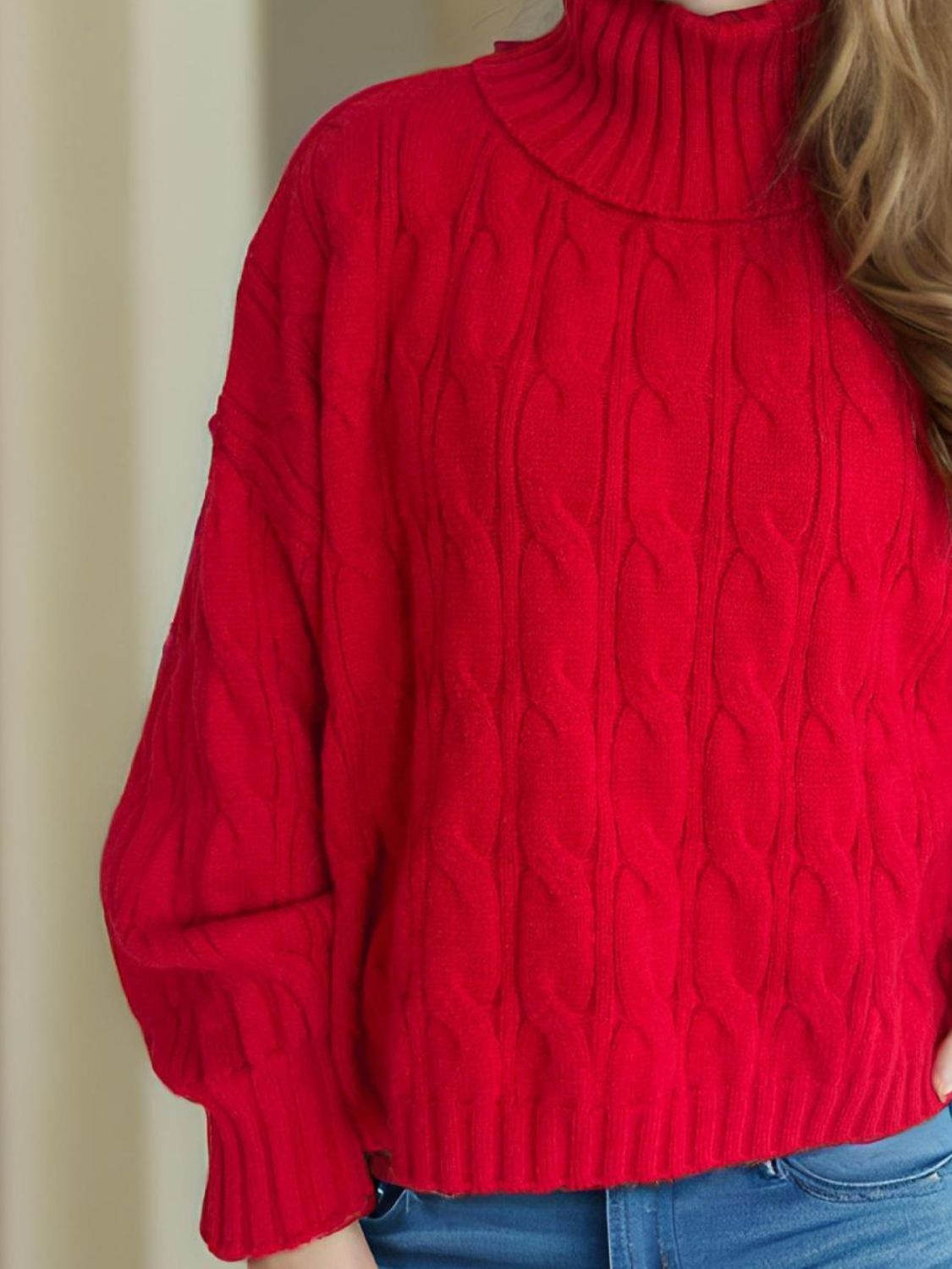 Cable-Knit Turtleneck Long Sleeve Sweater Trandify Deal