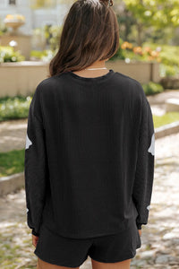 Glitter Ghost Round Neck Long Sleeve Top and Shorts Set - Trandify Deal