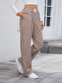 Women's Plaid Wide Leg Cotton Pants