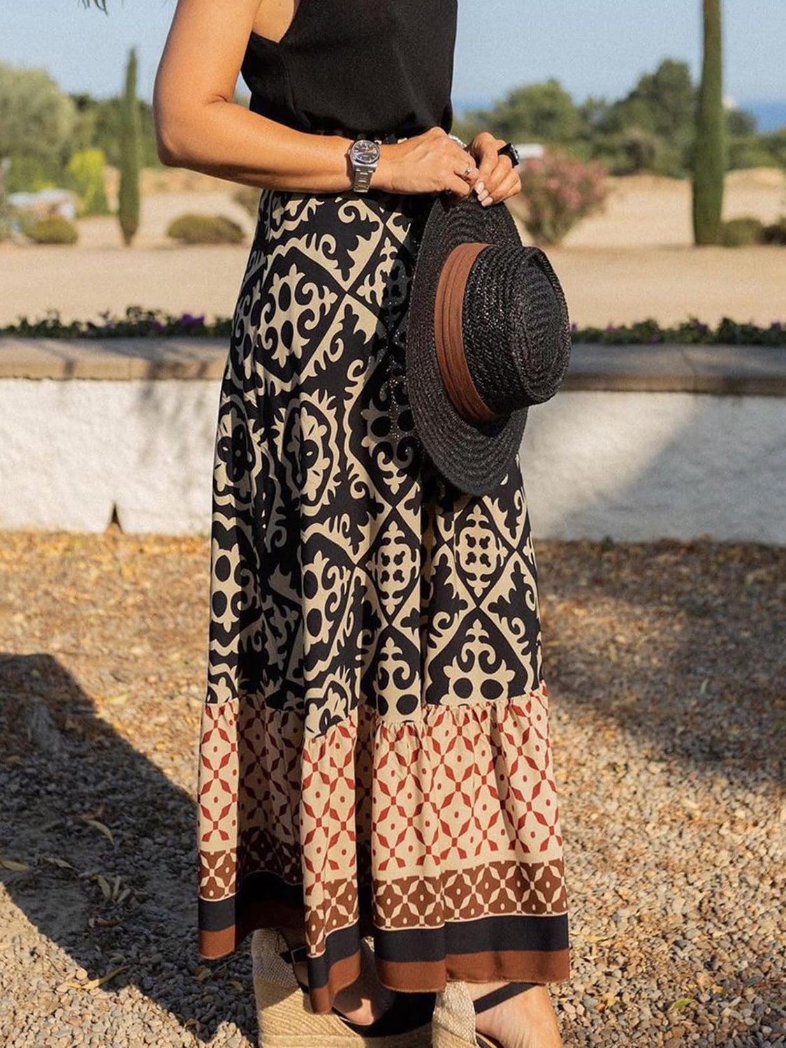 Geometric Elastic Waist Maxi Skirt Trandify deal