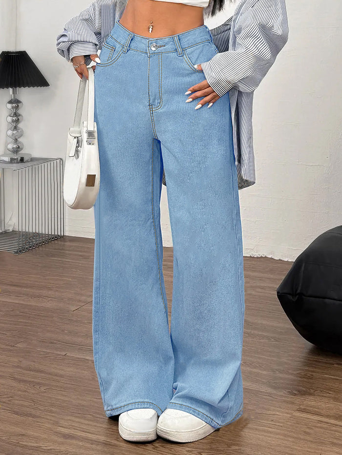 Women’s Wide Leg Jeans with Embroidered Bow Design – Stylish and Comfortable Denim