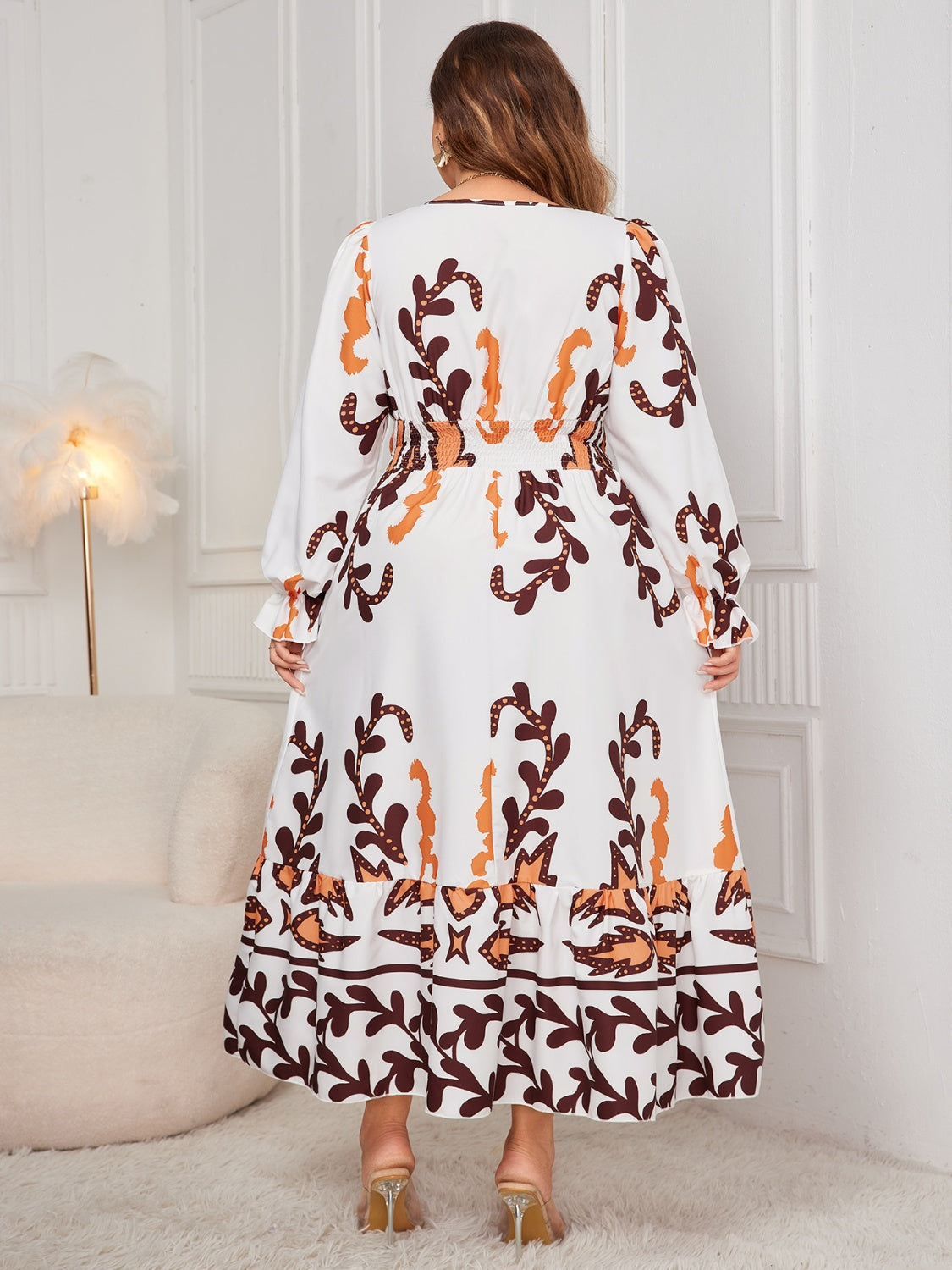 Honey Plus Size Printed Surplice Flounce Sleeve Dress Trandify Deal