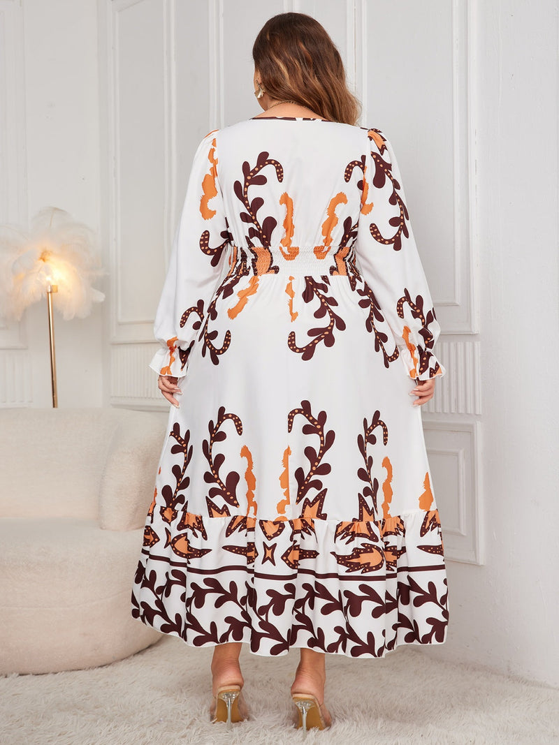 Honey Plus Size Printed Surplice Flounce Sleeve Dress Trandify Deal
