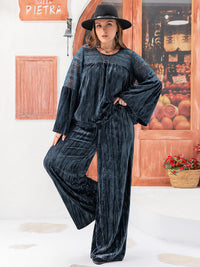 Plus Size Round Neck Flare Sleeve Top and Pants Set Trandify deal