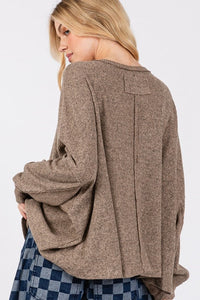 SAGE + FIG Round Neck Batwing Sleeve Oversize Top Trandify Deal