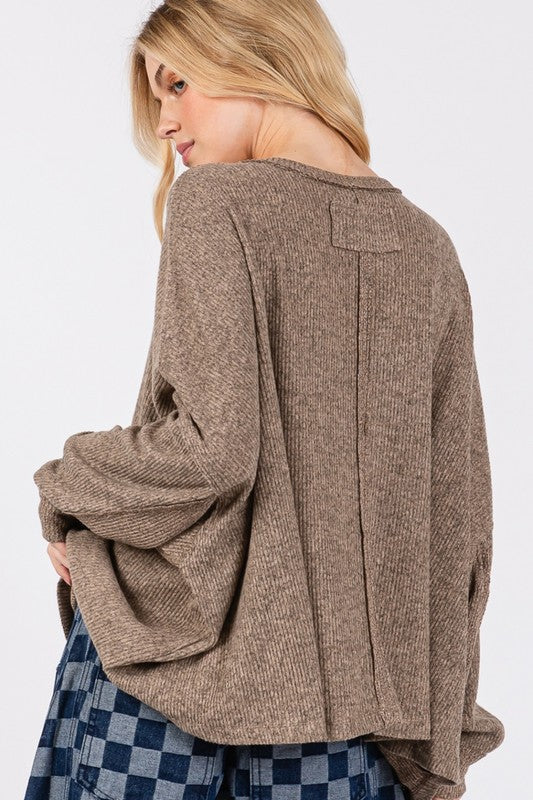 SAGE + FIG Round Neck Batwing Sleeve Oversize Top Trandify Deal