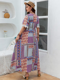 Plus Size Printed Lace Detail Short Sleeve Dress Trandify deal