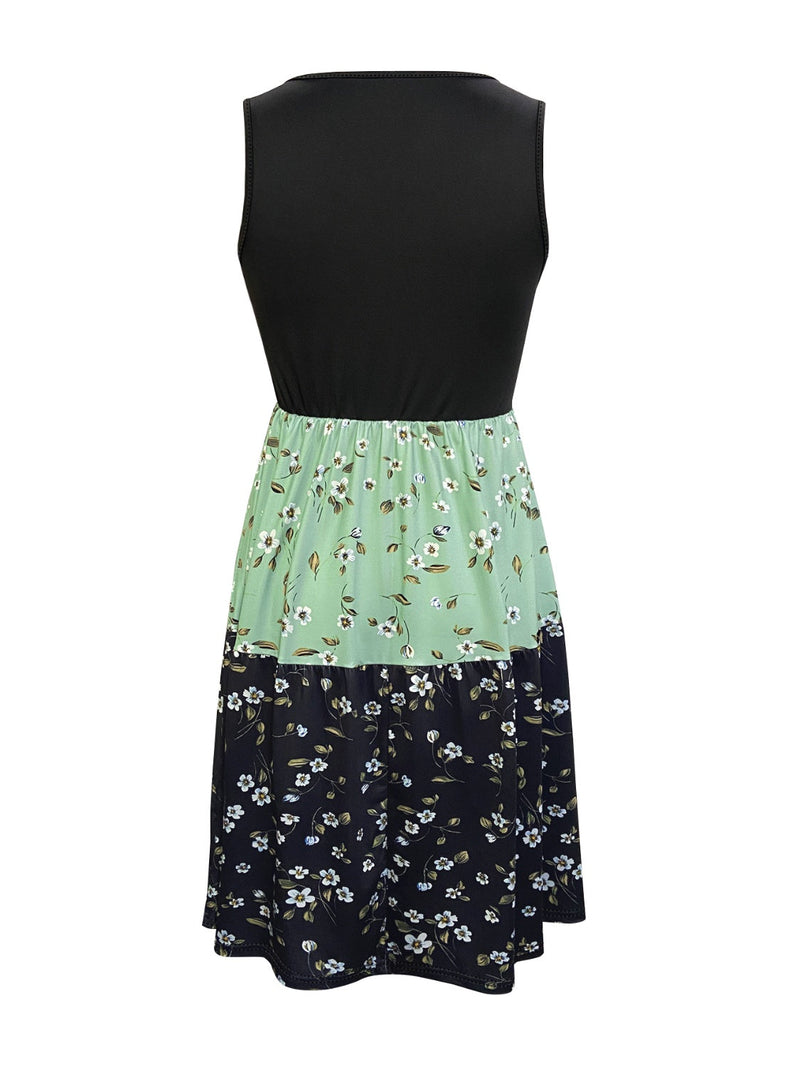 Printed Round Neck Sleeveless Dress Trandify Deal