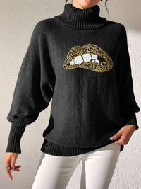 Lip Turtleneck Long Sleeve Sweater Trandify Deal