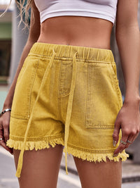 Drawstring Raw Hem Denim Shorts Trandify deal