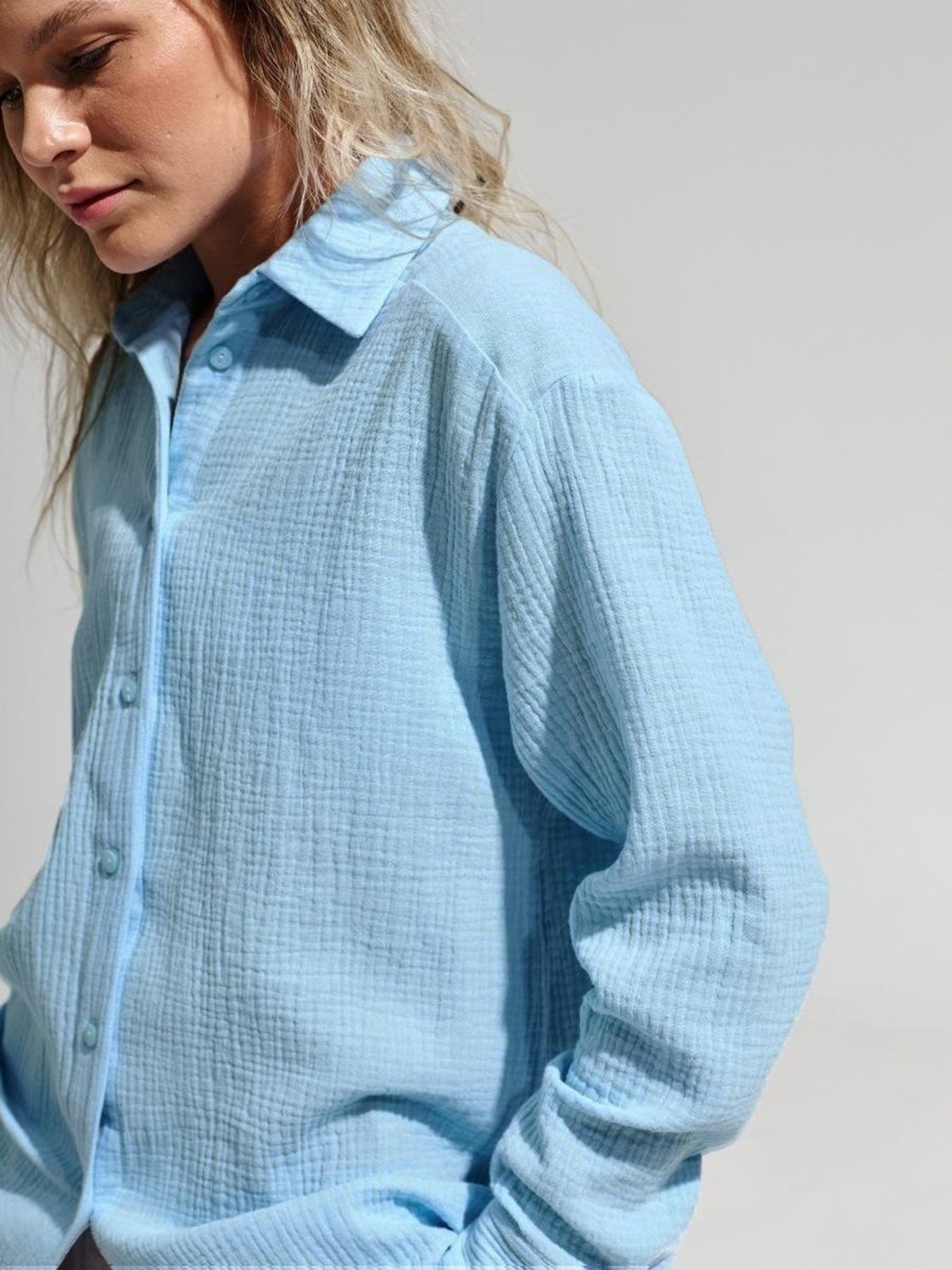 Textured Collared Neck Long Sleeve Shirt Trandify deal