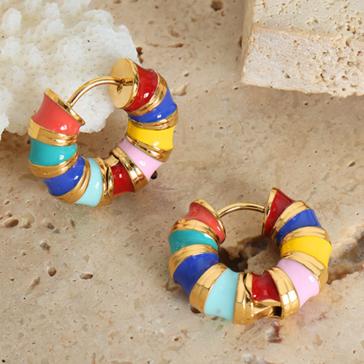 Titanium Steel Enamel Hoop Earrings Trandify deal