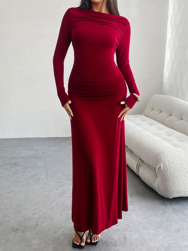 Devine Ruched Long Sleeve Maxi Dress Trandify Deal