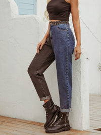 Comfortable Mid-Rise Two-Tone Jeans for Women