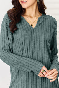 Basic Bae Full Size Notched Long Sleeve Top and Pants Set Trandify Deal