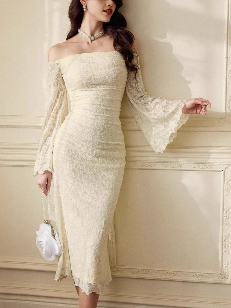 Women’s off-shoulder boho dress with flare sleeves – summer fashion