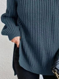 Plus Size Turtleneck Sweater - Ribbed Long Sleeve Top