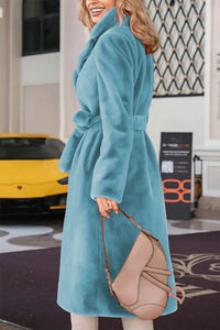 Full Size Fuzzy Tied Collared Neck Coat Trandify Deal