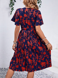 Printed Round Neck Short Sleeve Dress Trandify deal