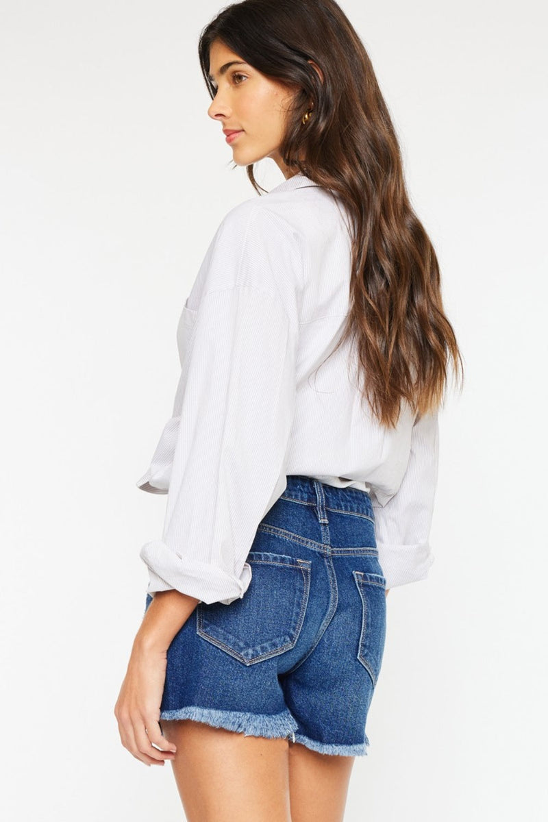 Kancan High Rise Frayed Hem Denim Shorts Trandify deal
