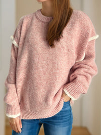 Contrast Trim Round Neck Dropped Shoulder Sweater Trandify Deal