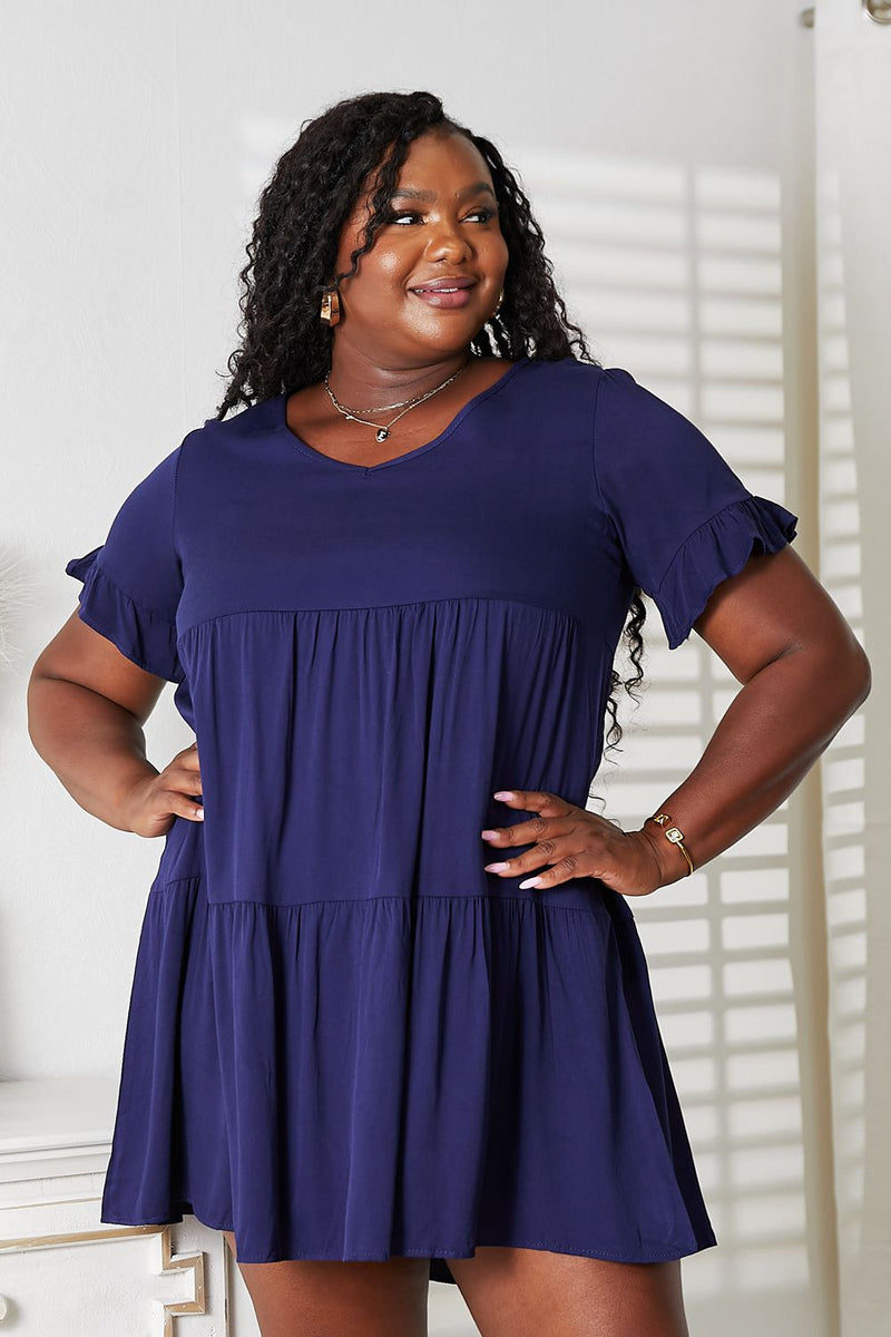 V-Neck Flounce Sleeve Tiered Dress Trandify deal