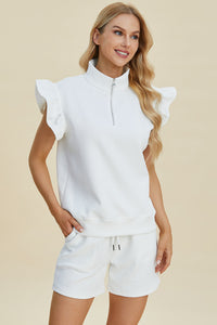 Double Take Texture Flounce Sleeve Top and Shorts Set - Trandify Deal