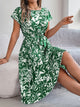 Tied Pleated Printed Short Sleeve Dress Trandify deal