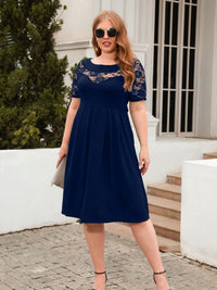 Plus Size Ruched Round Neck Short Sleeve Dress Trandify deal