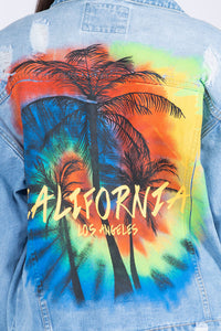 American Bazi Full Size Painted Back Distressed Denim Jacket Trandify Deal