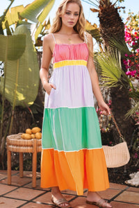 Color Block Flowy Tiered Maxi Dress with Pockets for Women – Boho Summer Dress – Trendy Casual Outfit – TrandifyDeal