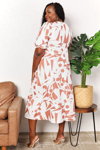 Printed Surplice Balloon Sleeve Dress Trandify deal