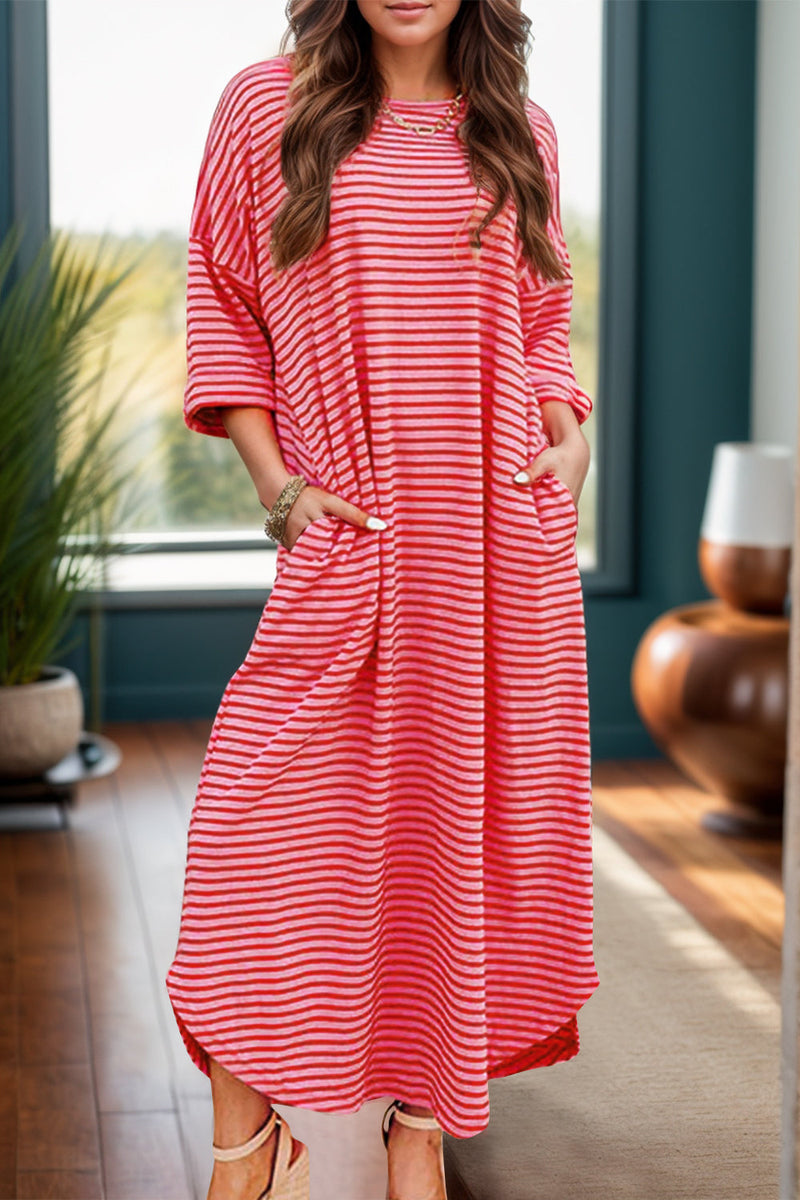 Pocketed Striped Half Sleeve Tee Dress Trandify Deal