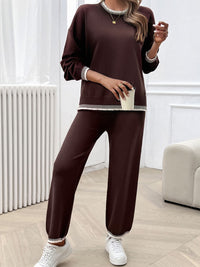 Devine Round Neck Dropped Shoulder Top and Pants Sweater Set Trandify Deal