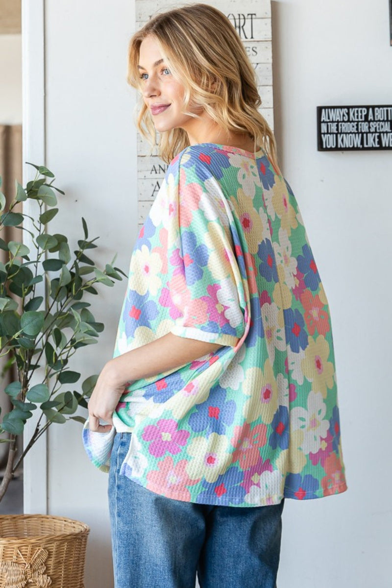 HOPELY Floral Waffle Oversized T-Shirt Trandify deal